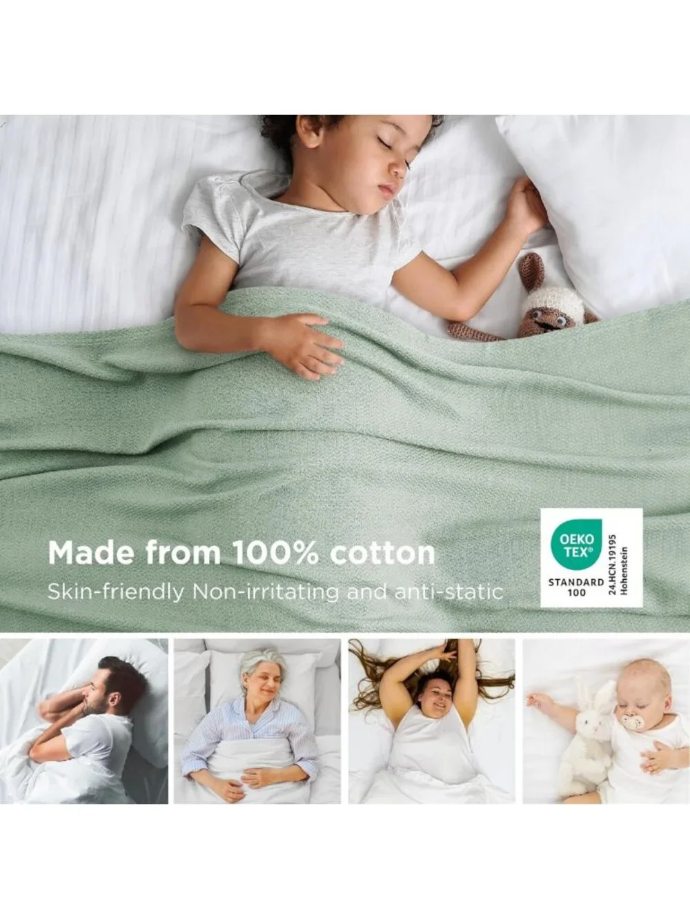 Cozy 100% Cotton Large Throw Blanket 50x70 - Lightweight Herringbone Design